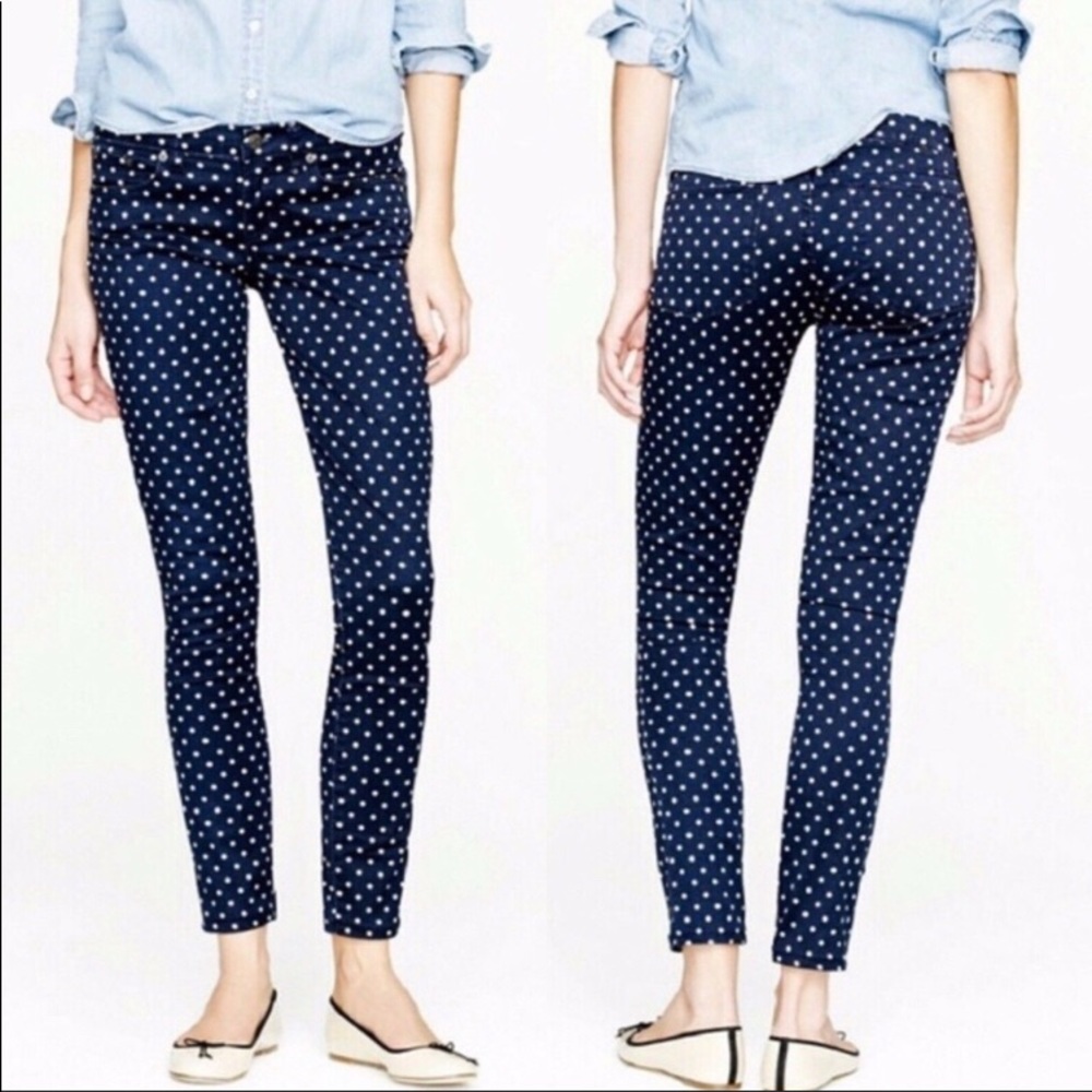 J Crew Blue Polka Dot Toothpick Skinny Ankle Jeans
